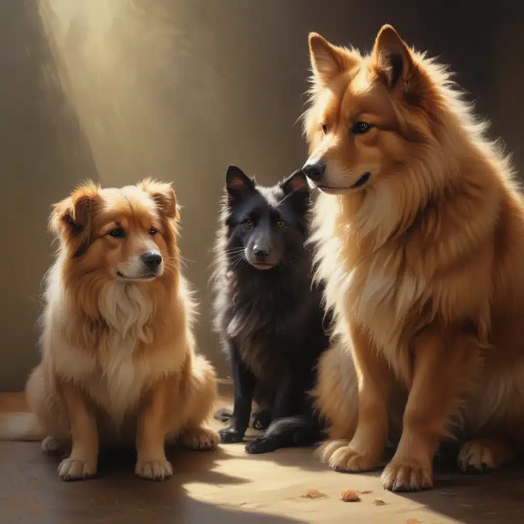 Balancing Light and Shadow: Atmospheric and Dramatic Oil Painting of Furry Friends